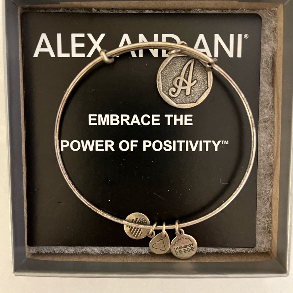 Alex and Ani Silver Bangle with Monogram Charm